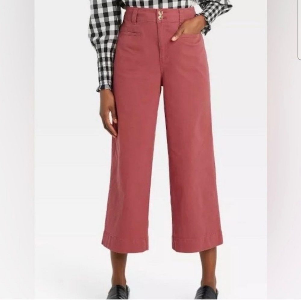 NWT A New Day Wide Leg Crop Twill Pants Dark Rose Pink size 6 Stretch